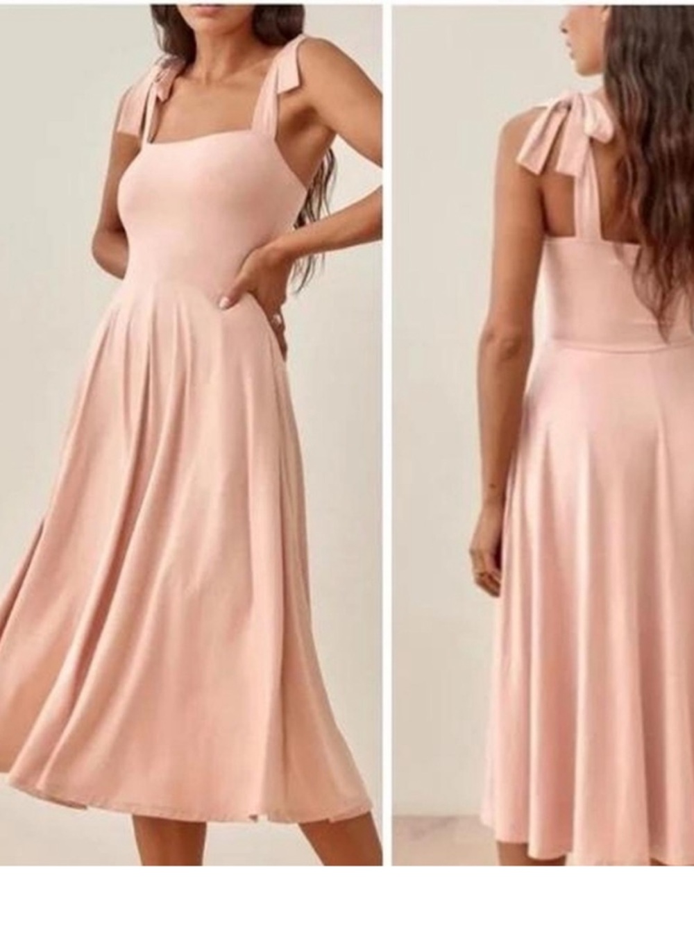 REFORMATION- like new- Tie-Shoulder Tencel Midi Dress in Blush Pink - Medium